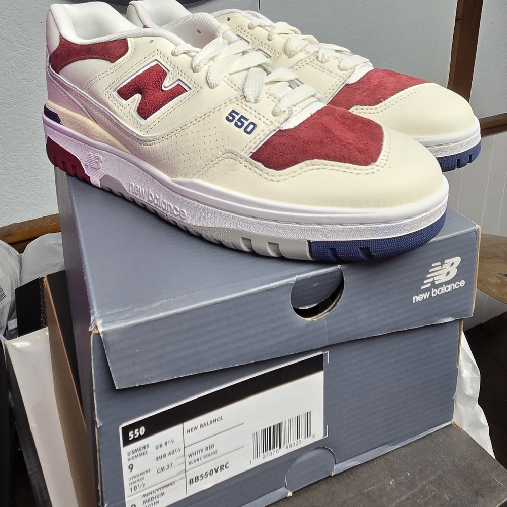 New Balance 550 Sneakers - Cream, Red, and Blue